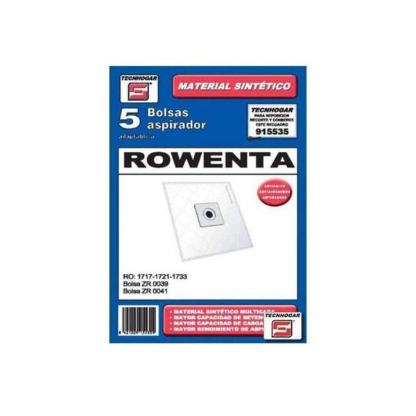 Recambio KIT 5 BOLSAS SINTETICAS ASPIRADOR CARREFOUR, MOULINEX, ORBEGOZO, ROWENTA 91